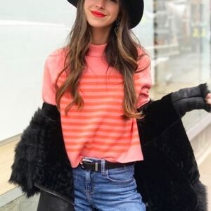 anthropologie MOTH Small‎ Structured Striped Pullover Cropped Sweater Orange